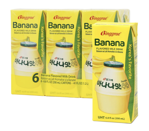 Binggrae Banana Flavored Milk Drink – Sweet and Creamy Korean Beverage – Shelf-Stable 6.8 fl oz Cartons – Pack of 6